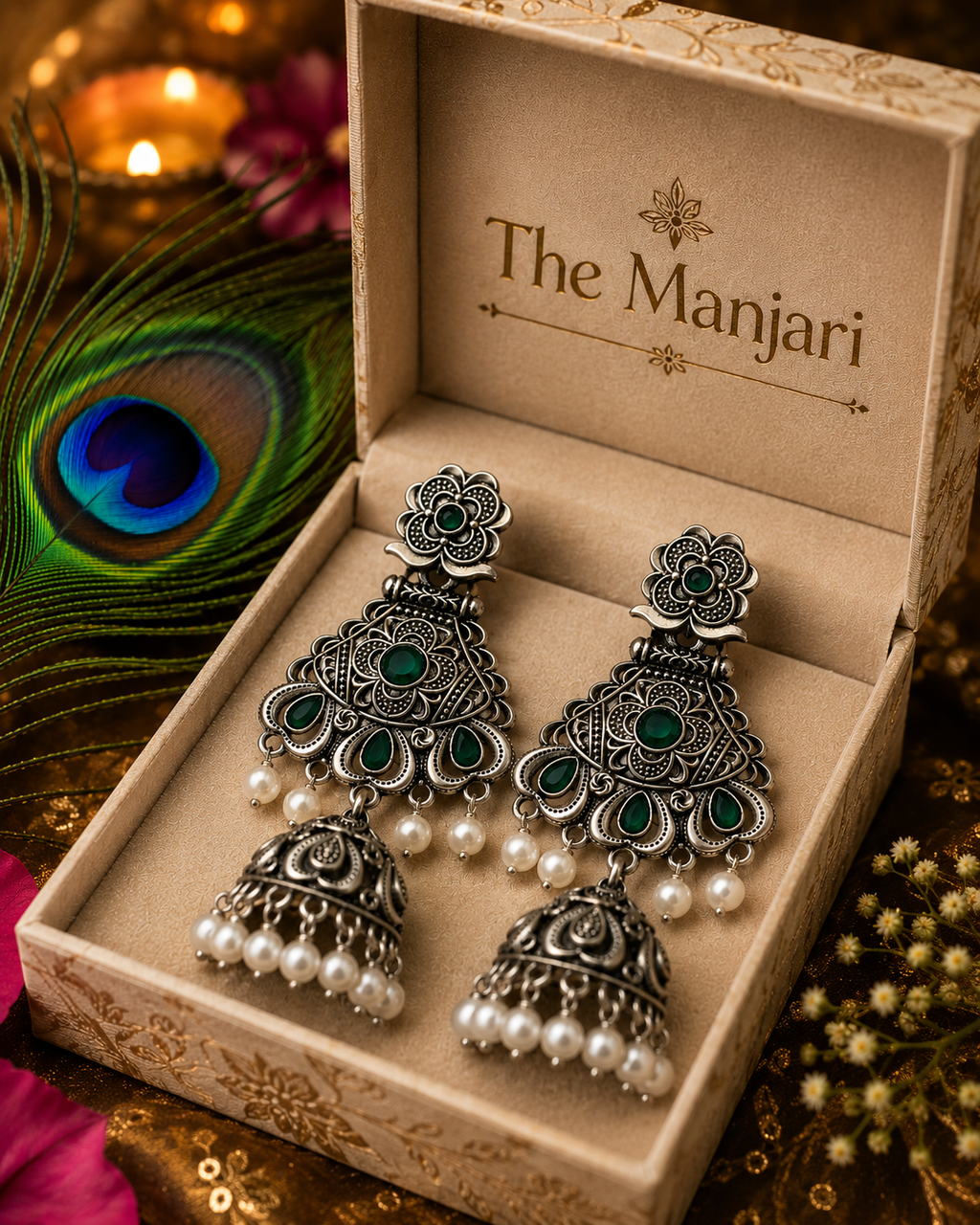 Pearl Drop Oxidised Jhumka Earrings
