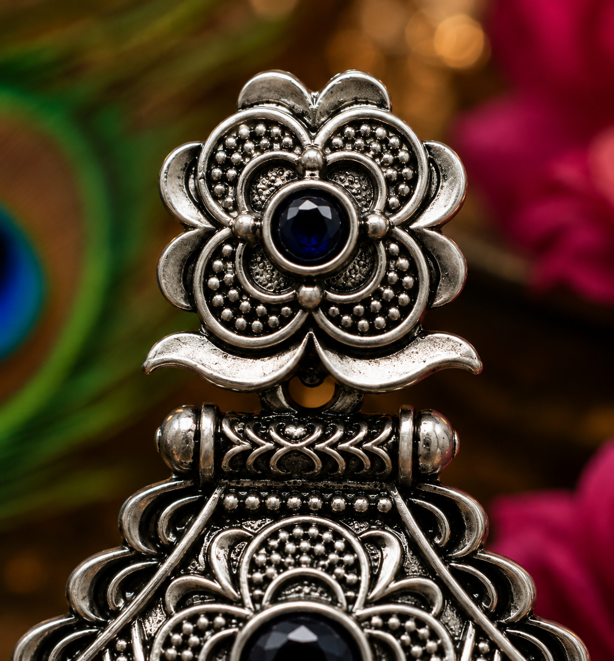 Pearl Drop Oxidised Jhumka Earrings