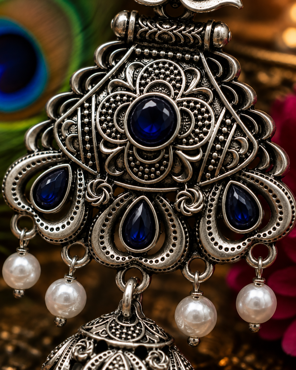 Pearl Drop Oxidised Jhumka Earrings