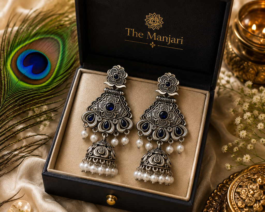 Pearl Drop Oxidised Jhumka Earrings