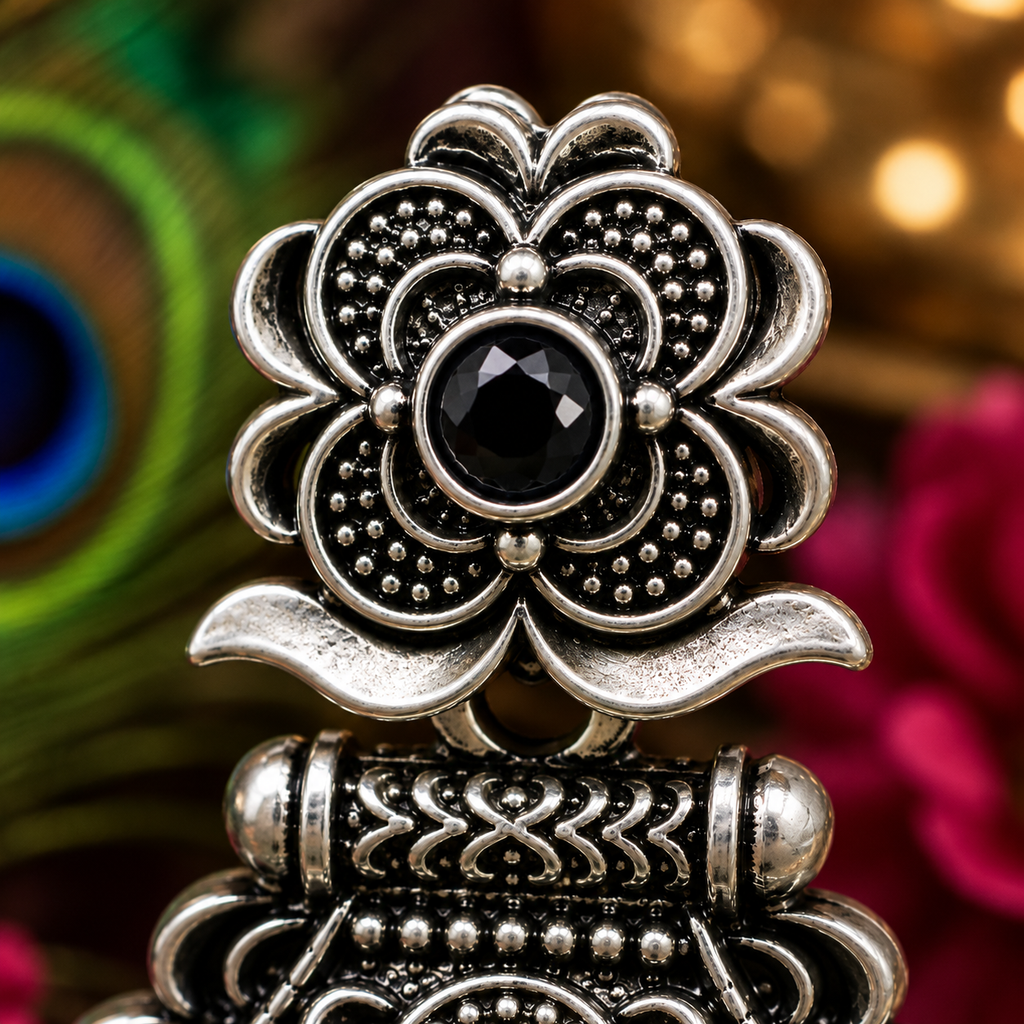 Pearl Drop Oxidised Jhumka Earrings