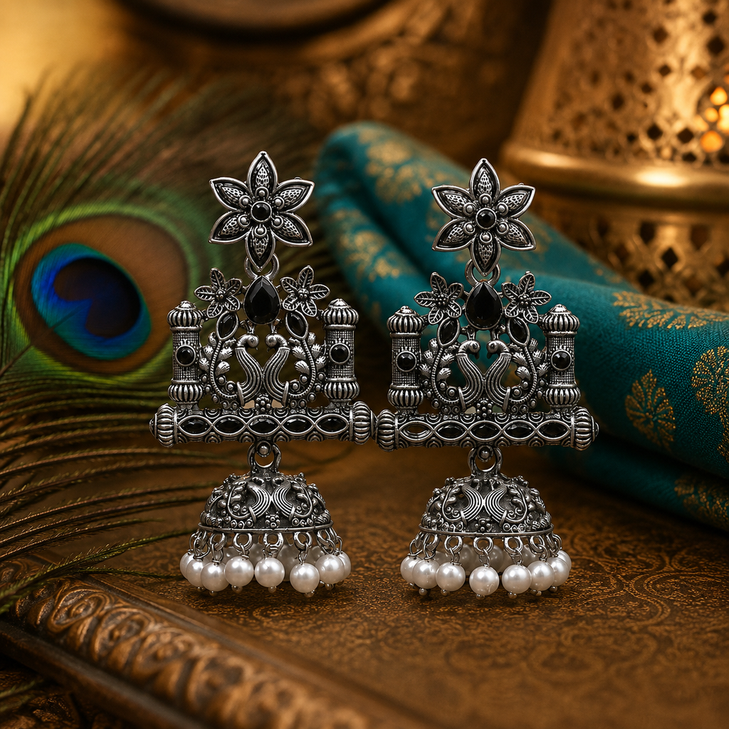 Rajwada Oxidised Jhumka Earrings