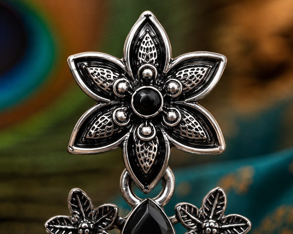 Rajwada Oxidised Jhumka Earrings