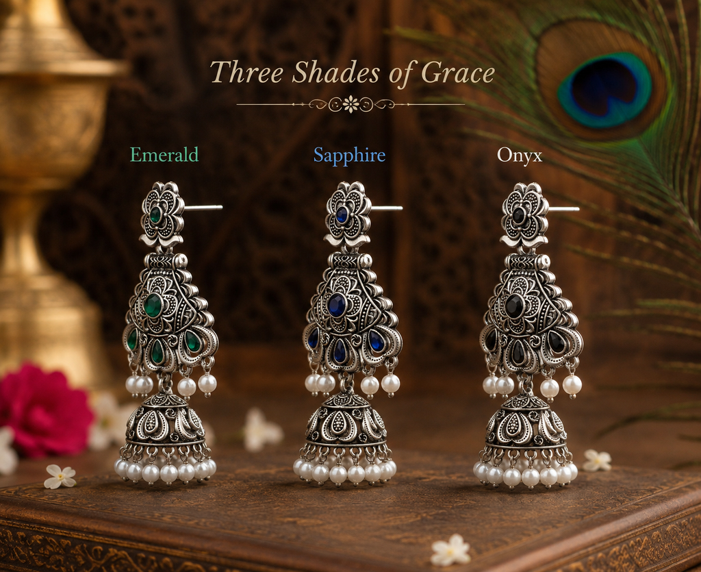 Pearl Drop Oxidised Jhumka Earrings