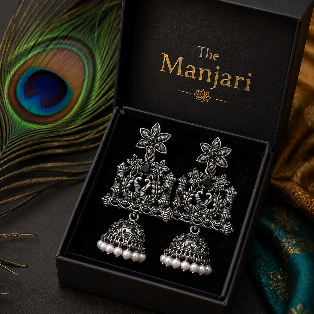 Rajwada Oxidised Jhumka Earrings