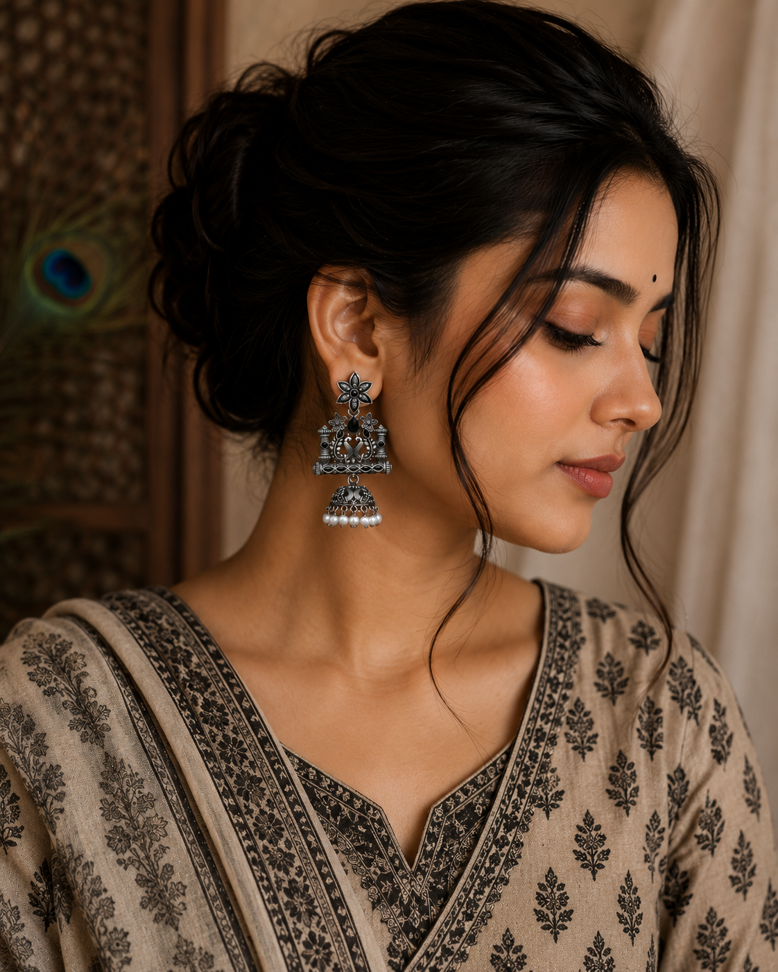 Rajwada Oxidised Jhumka Earrings