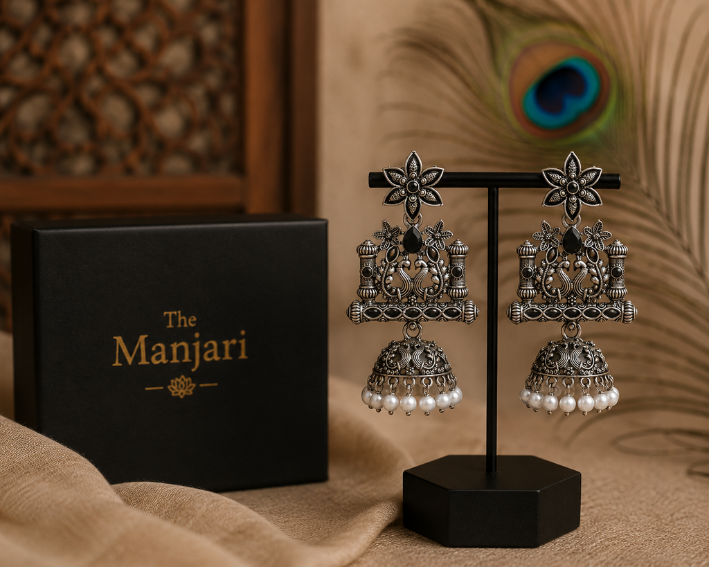 Rajwada Oxidised Jhumka Earrings