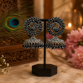 Oxidised Peacock Jhumka Earrings