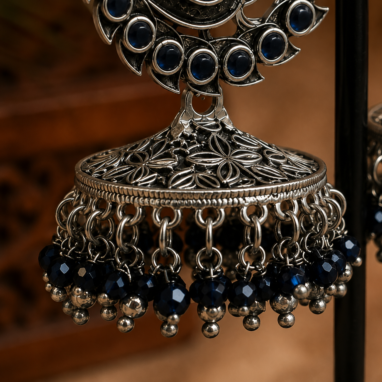 Oxidised Peacock Jhumka Earrings