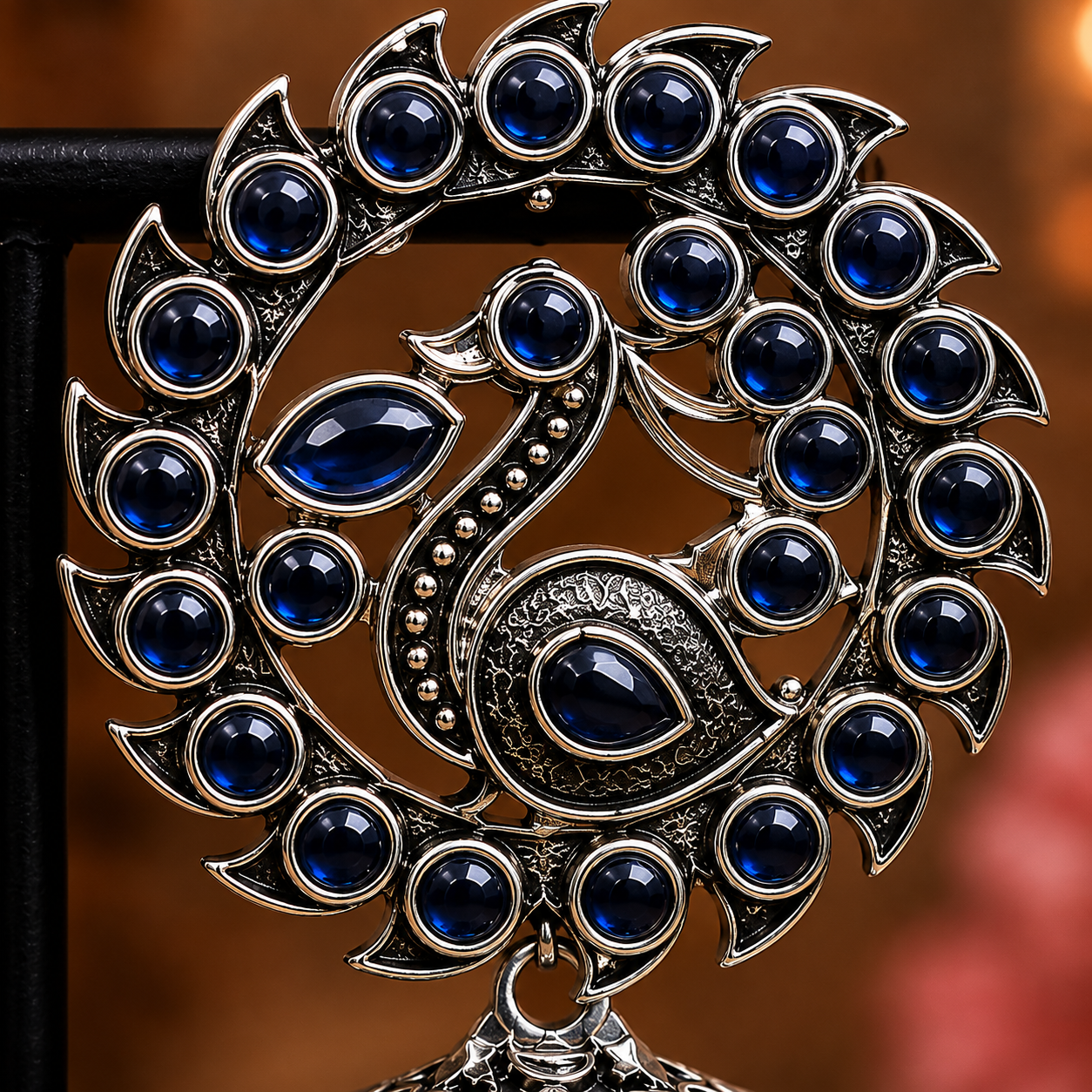 Oxidised Peacock Jhumka Earrings