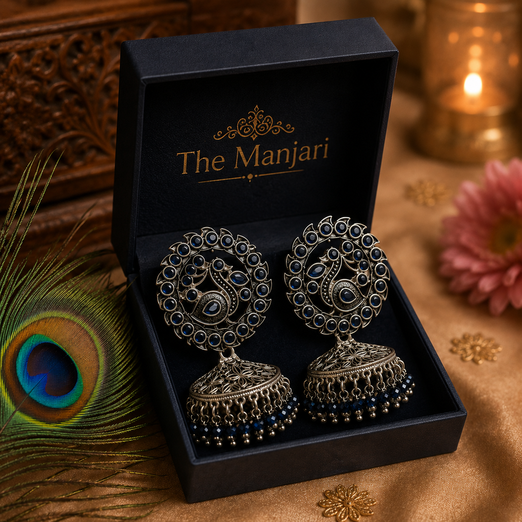 Oxidised Peacock Jhumka Earrings