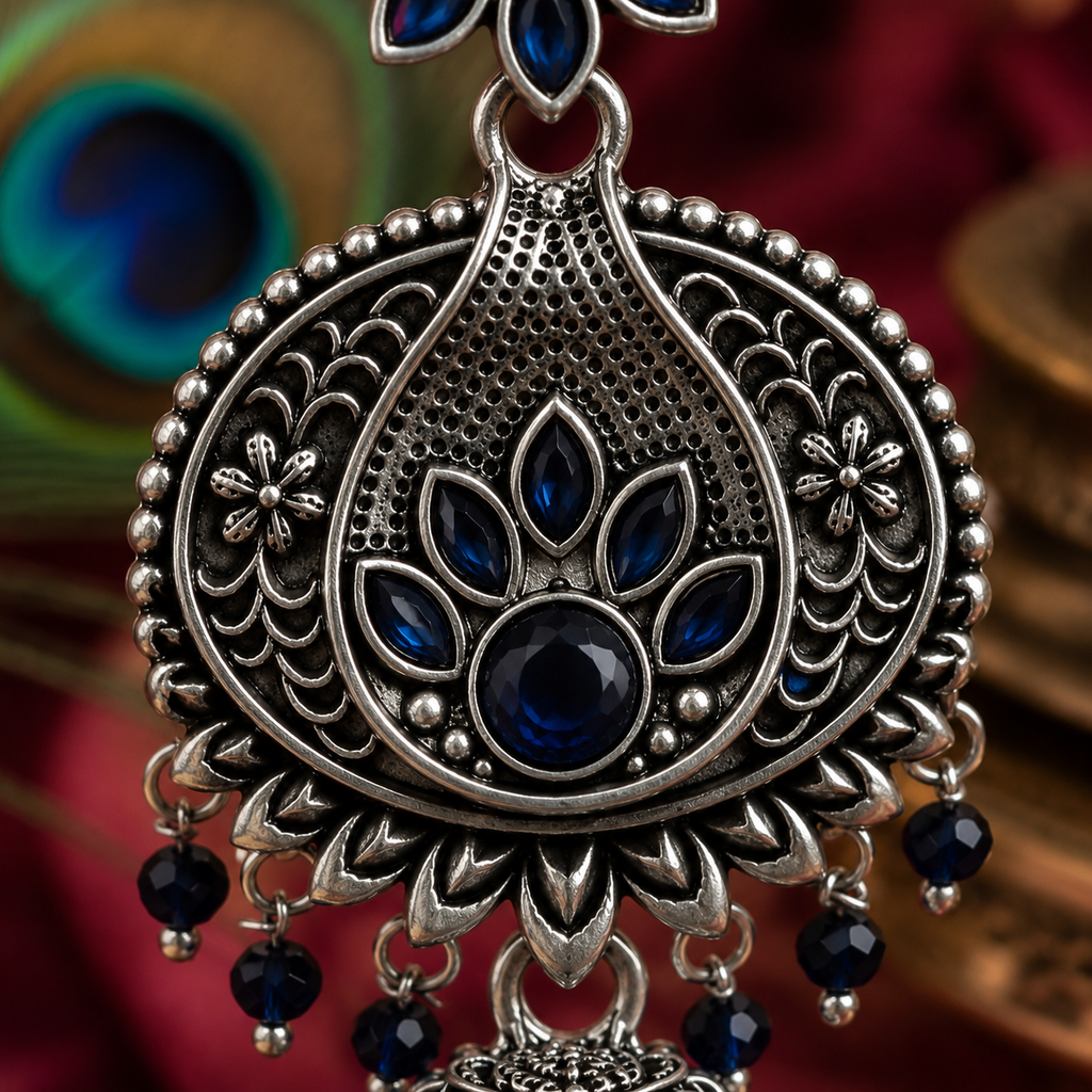 Midnight Lotus Oxidised Jhumka Earrings