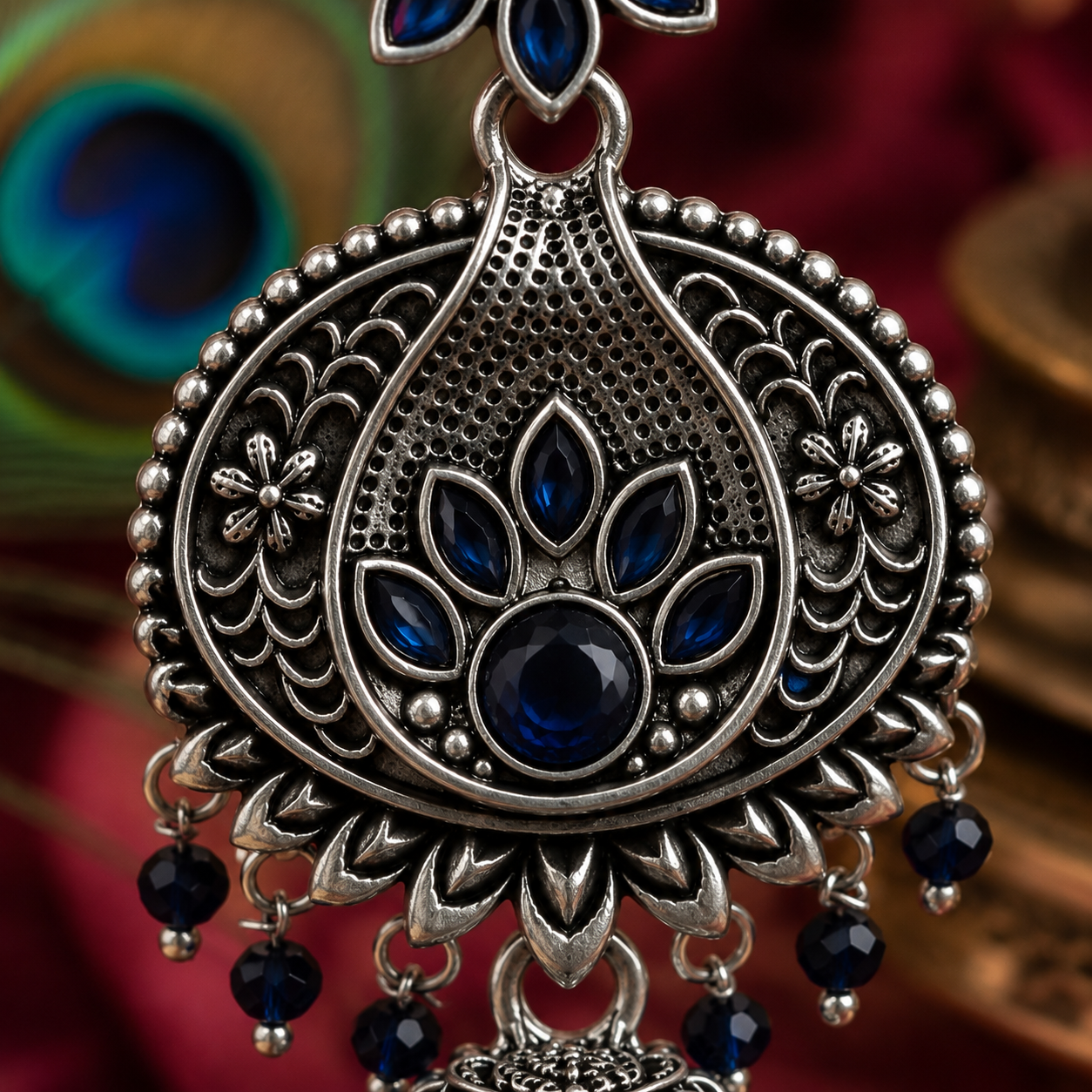 Midnight Lotus Oxidised Jhumka Earrings