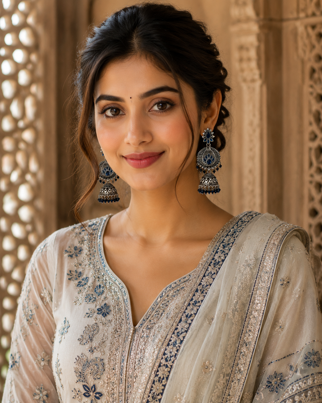 Midnight Lotus Oxidised Jhumka Earrings