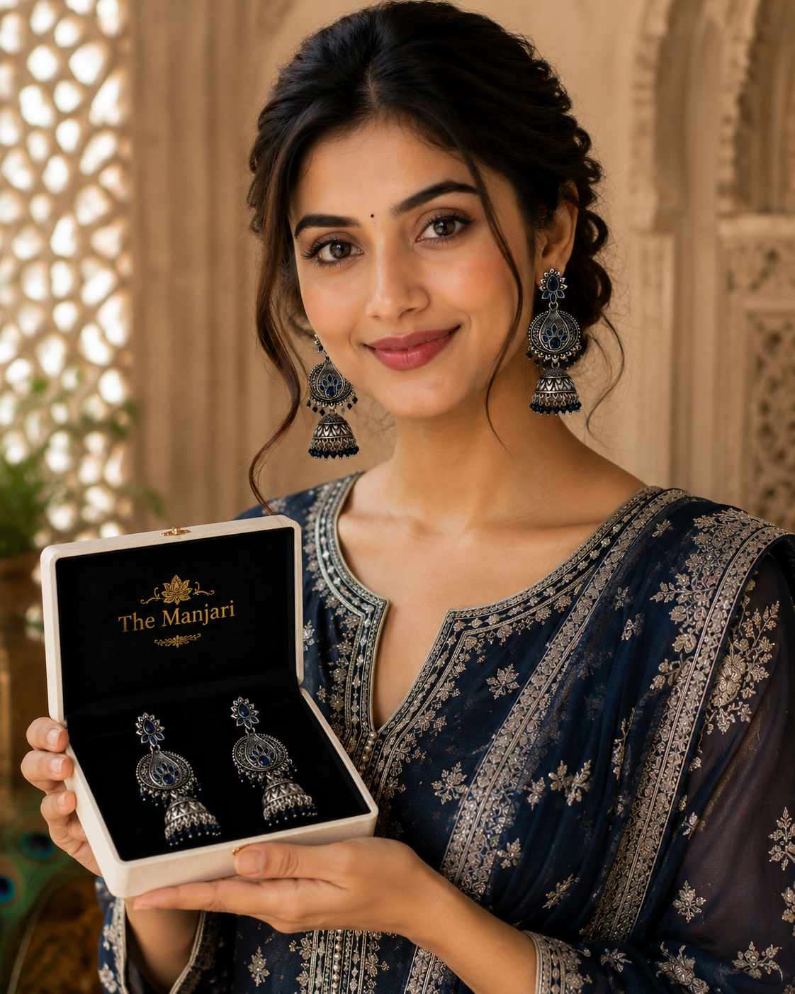 Midnight Lotus Oxidised Jhumka Earrings