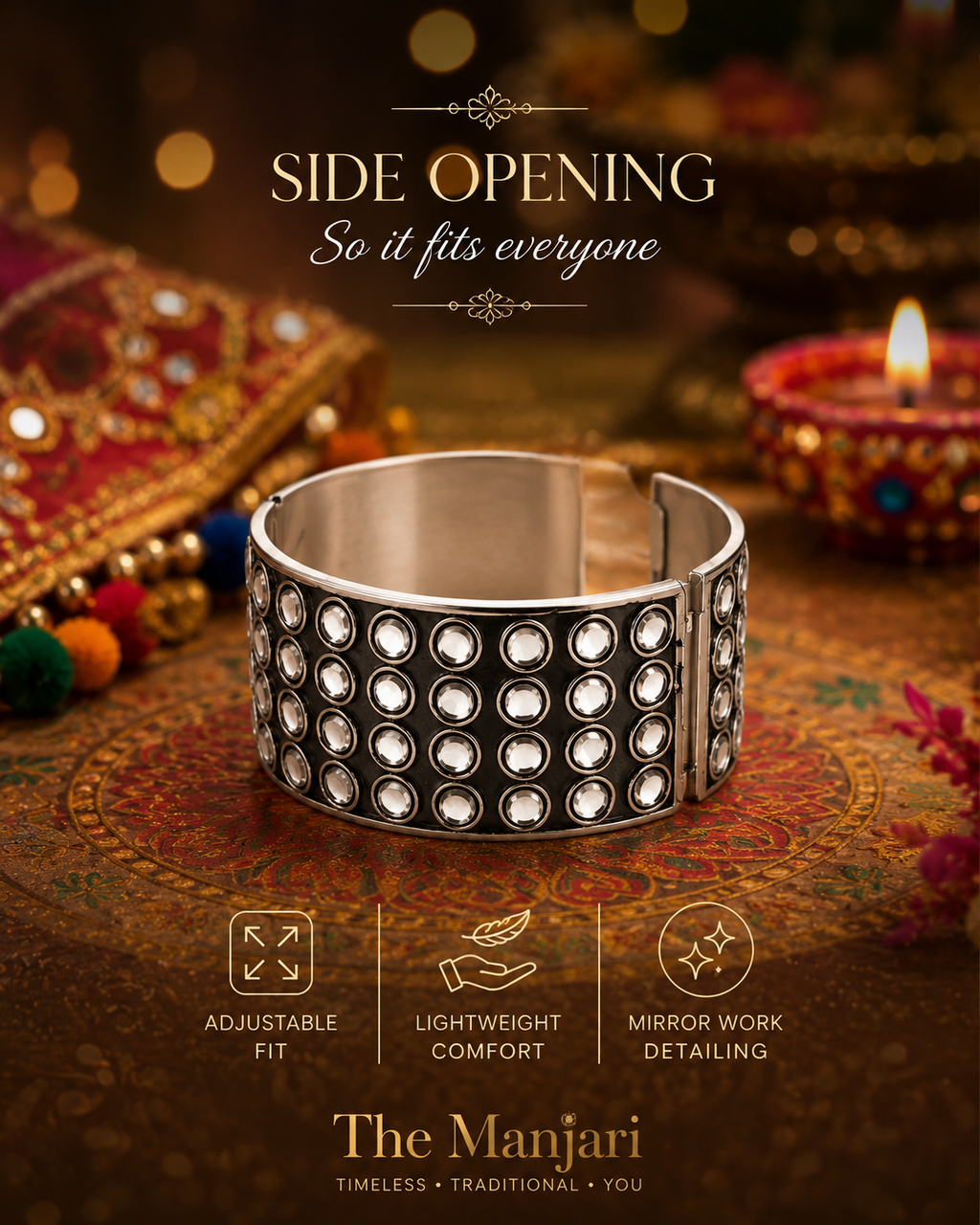 Mirror Black Oxidised Kada Bracelet