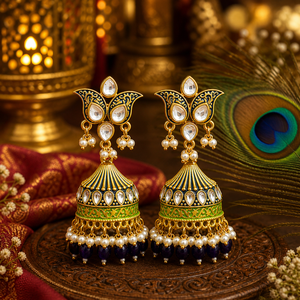 Kundan Jhumka Earrings for Women | Pearl Drop Ethnic Earrings