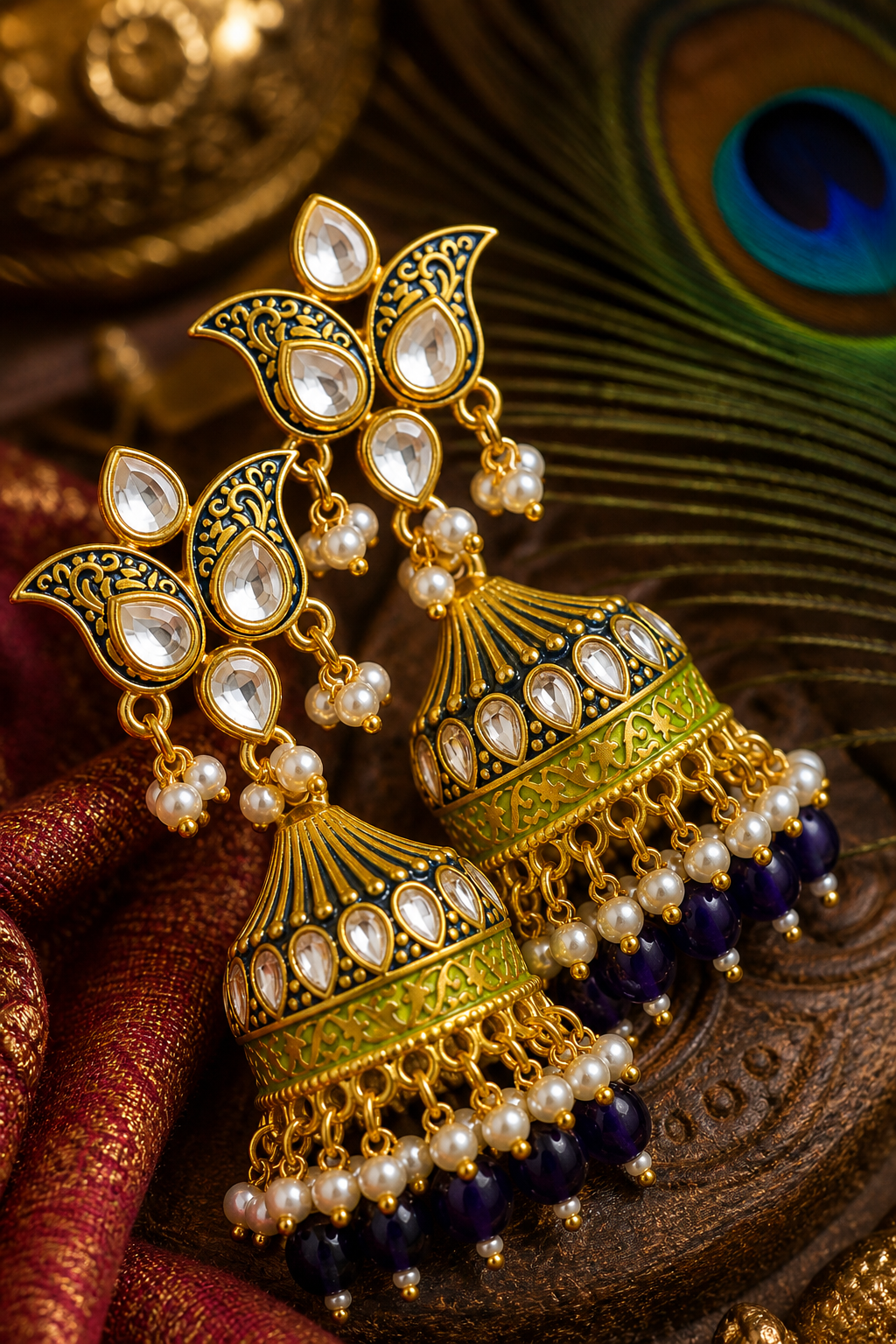 Kundan Jhumka Earrings for Women | Pearl Drop Ethnic Earrings