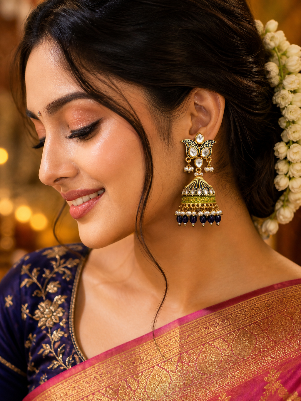 Kundan Jhumka Earrings for Women | Pearl Drop Ethnic Earrings