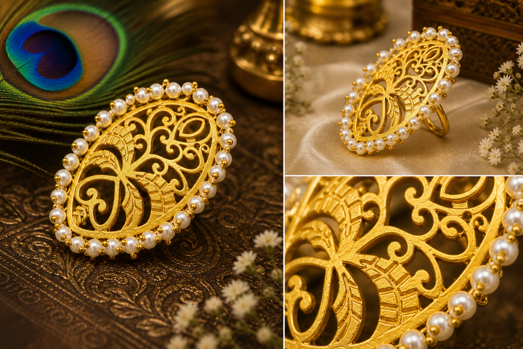 Gold Filigree Pearl Statement Ring
