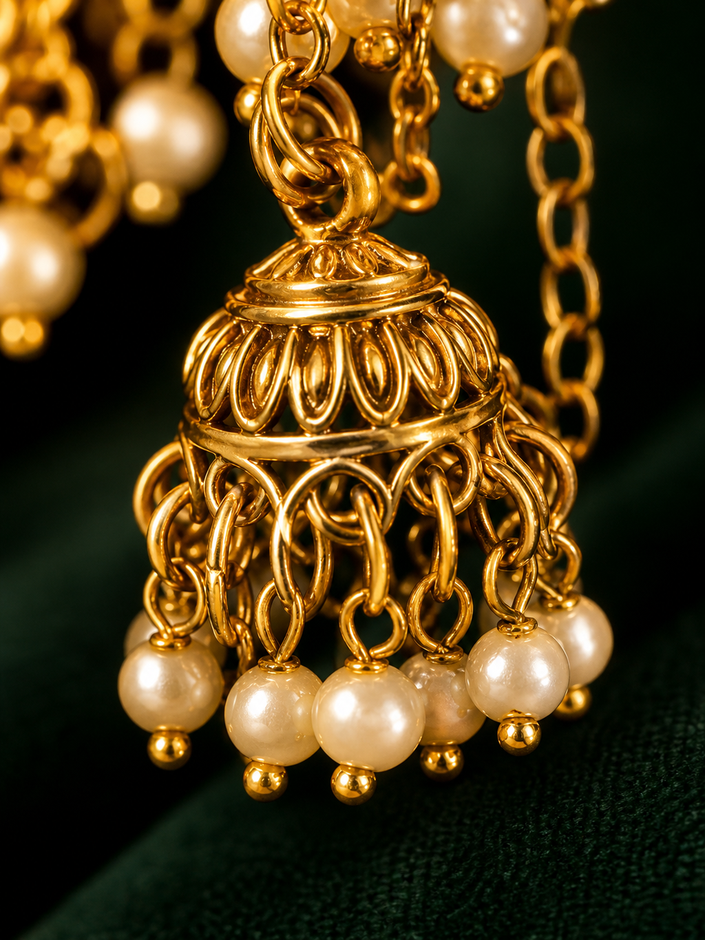 Royal Cascade Gold Jhumka Earrings