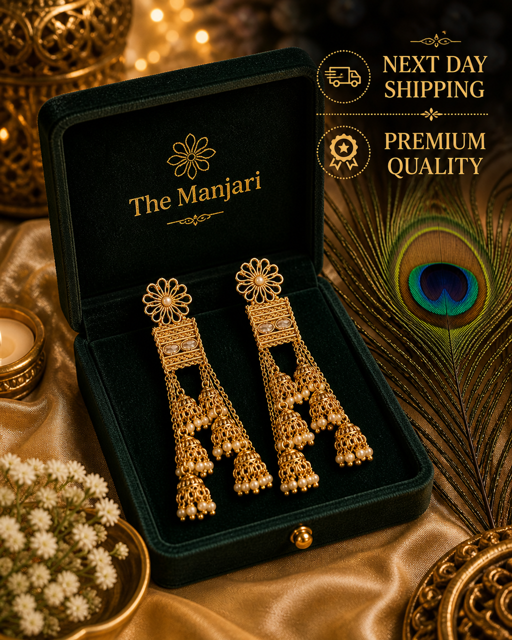 Royal Cascade Gold Jhumka Earrings