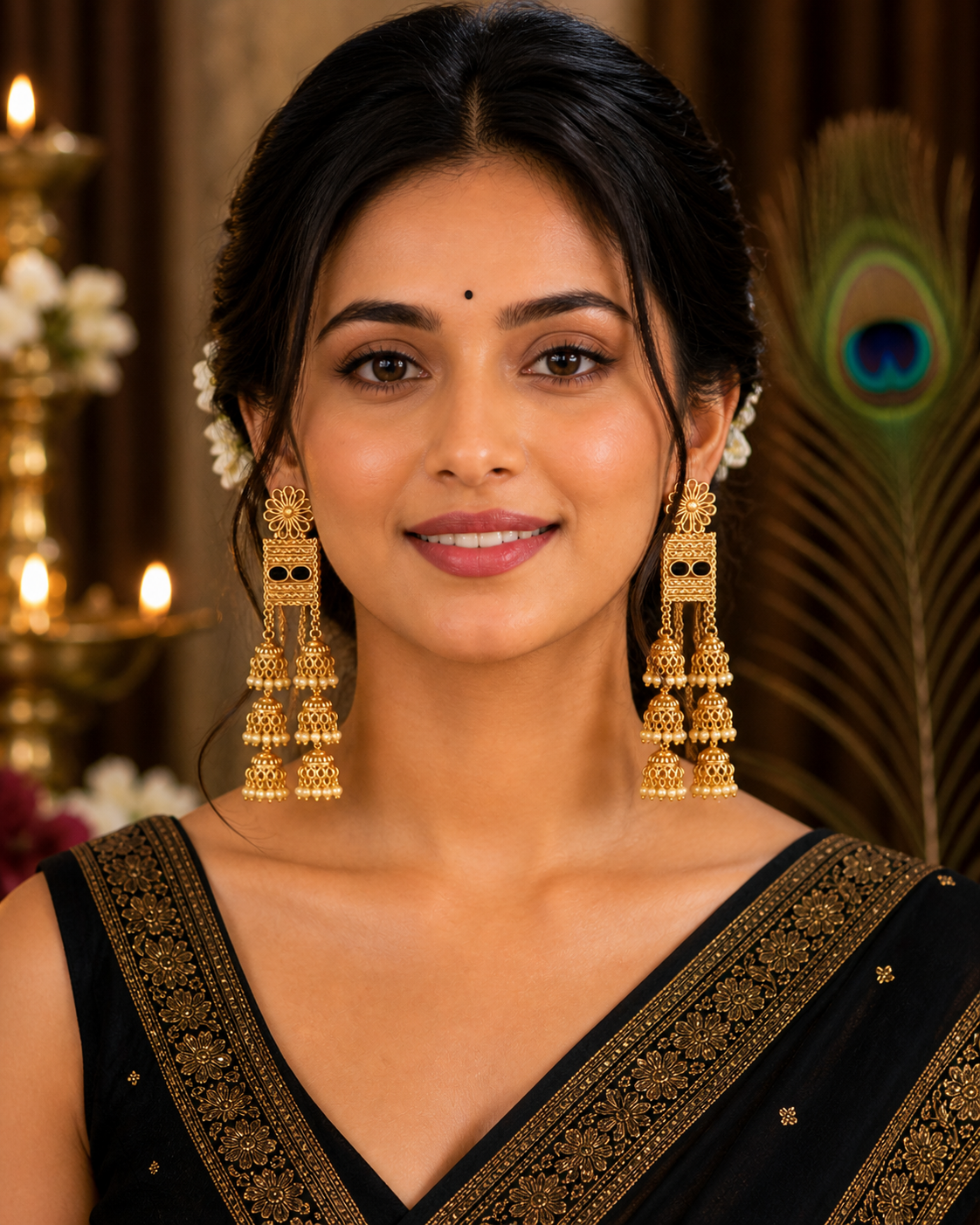 Royal Cascade Gold Jhumka Earrings