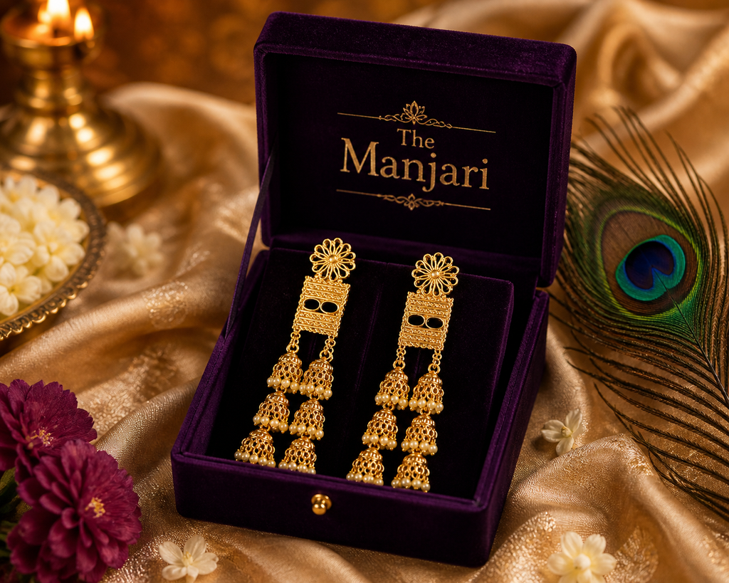 Royal Cascade Gold Jhumka Earrings
