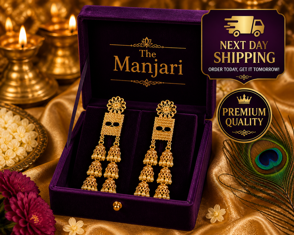 Royal Cascade Gold Jhumka Earrings