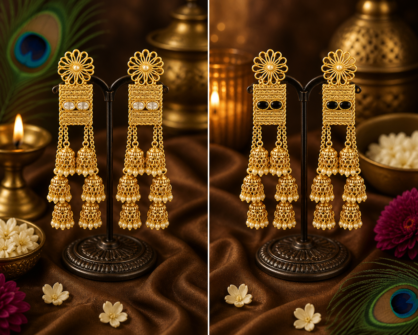 Royal Cascade Gold Jhumka Earrings