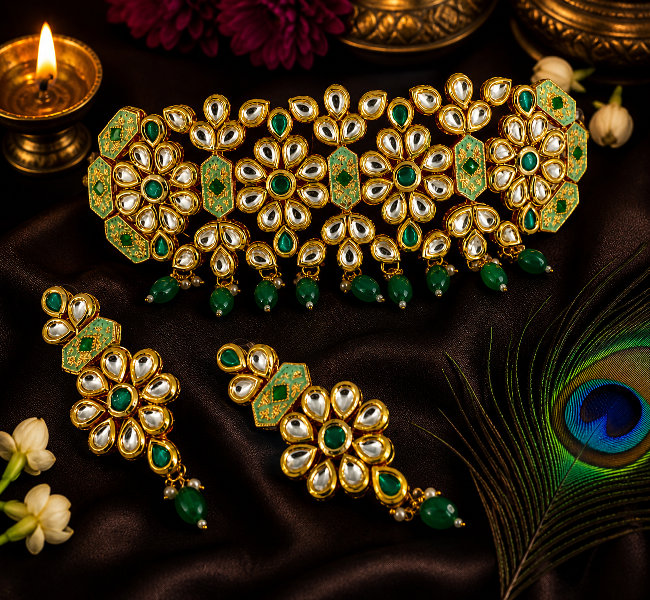 Royal Kundan Green Choker Set