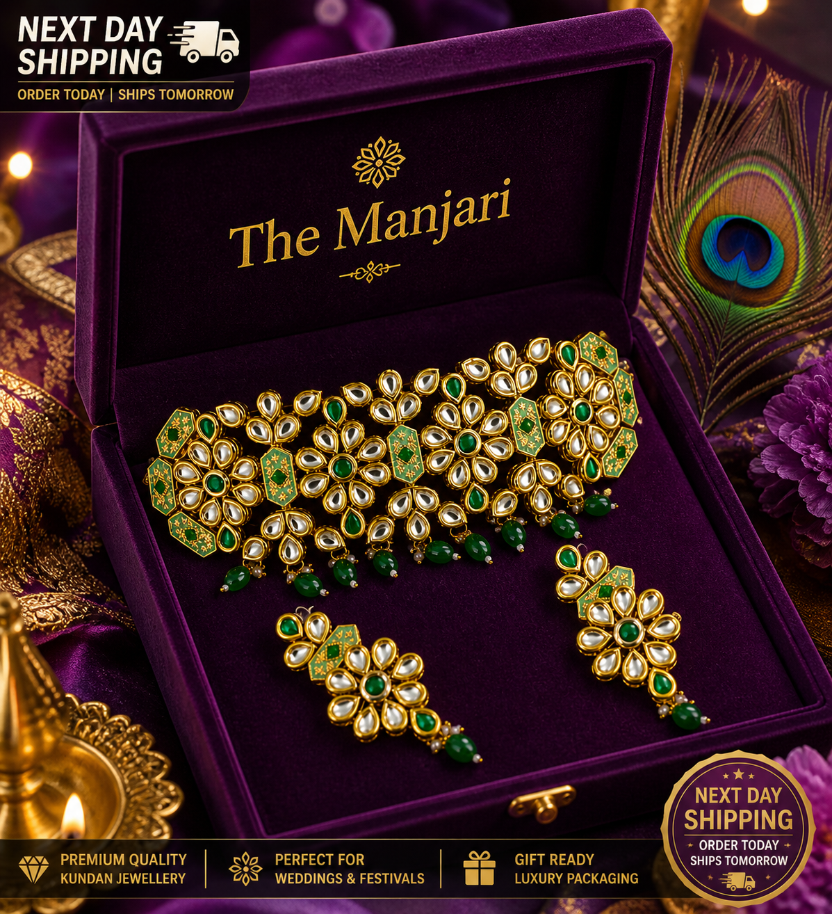 Royal Kundan Green Choker Set