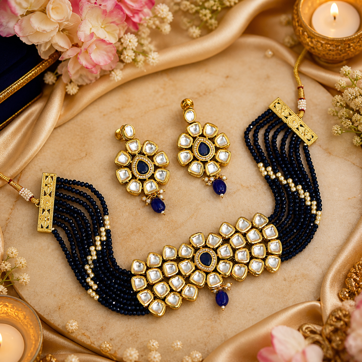 Royal Blue Kundan Pearl Choker Set