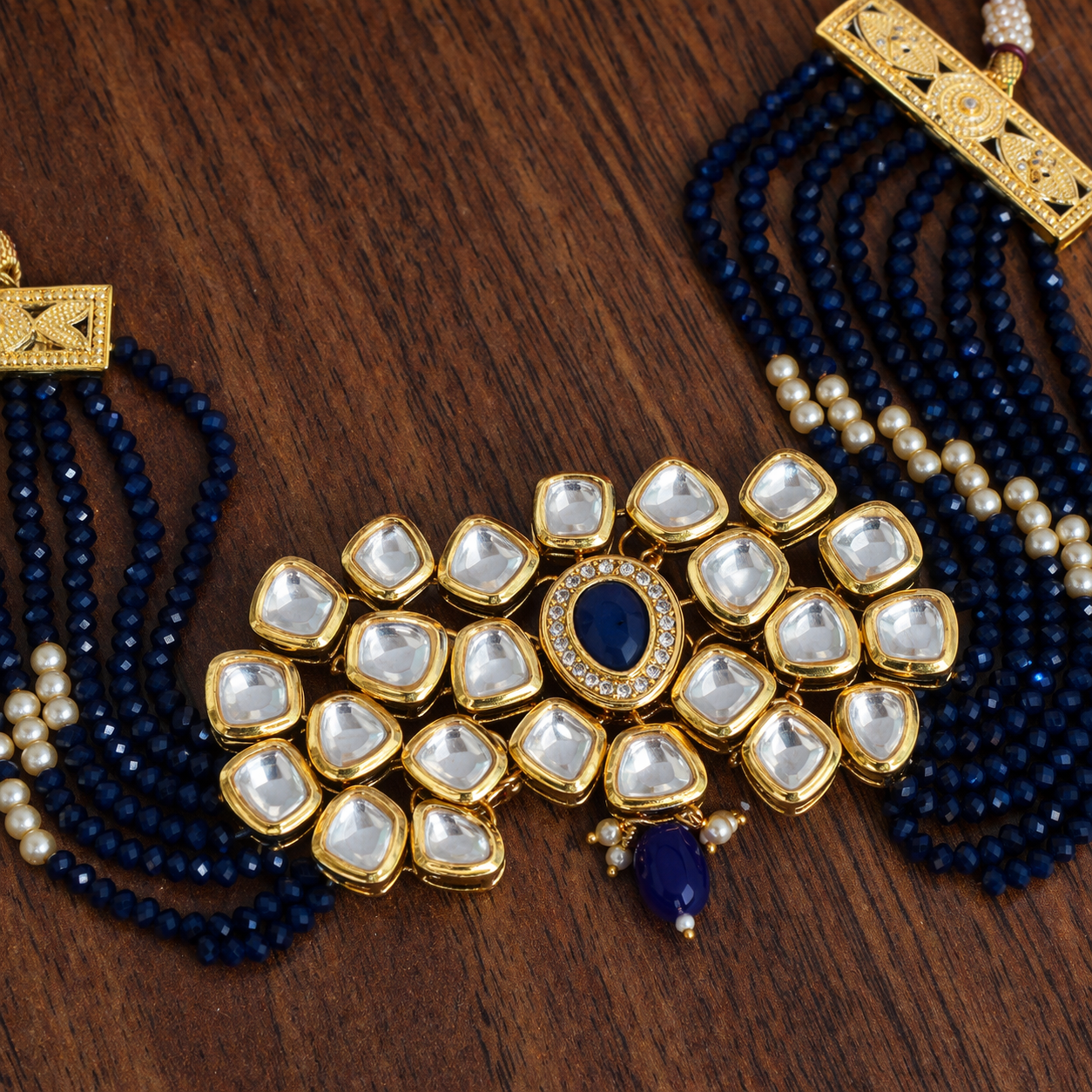 Royal Blue Kundan Pearl Choker Set