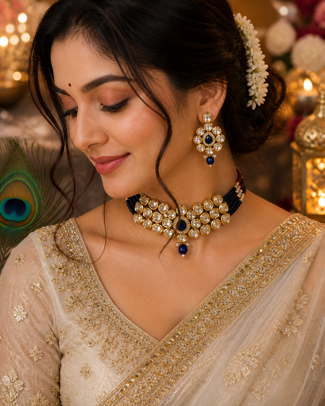 Royal Blue Kundan Pearl Choker Set