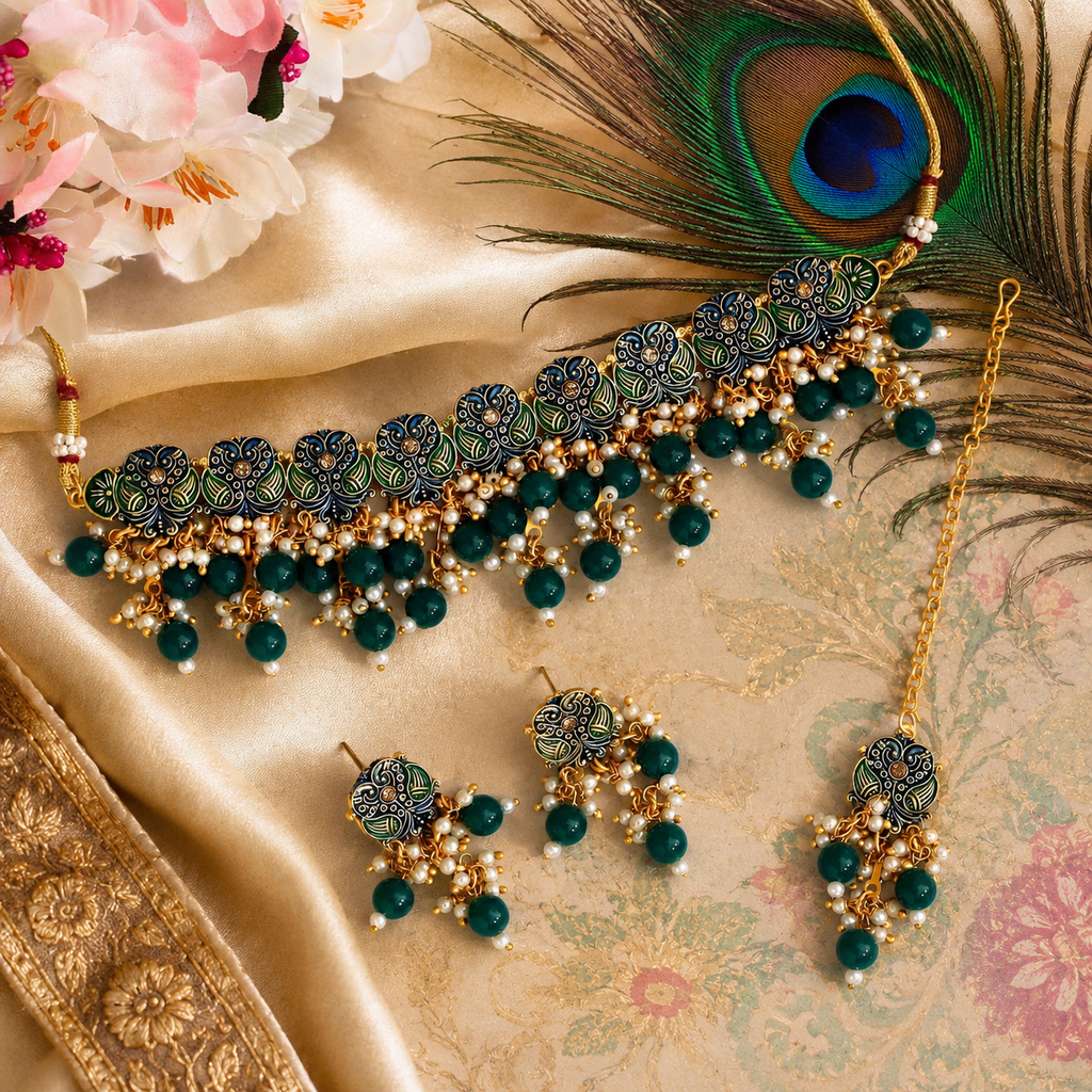 Emerald Meenakari Choker Set