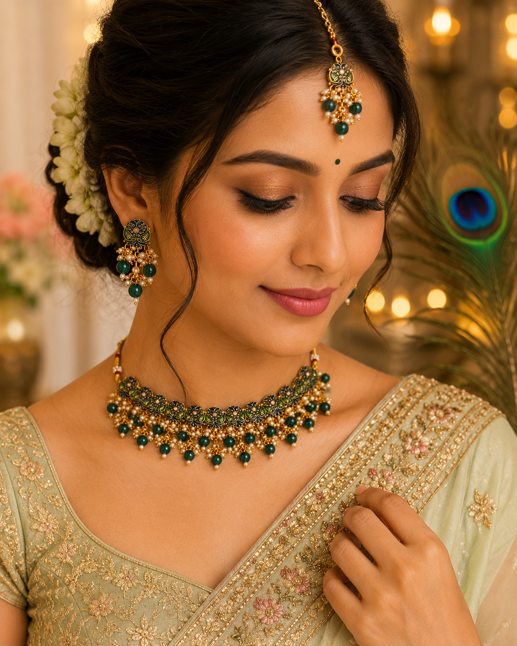 Emerald Meenakari Choker Set