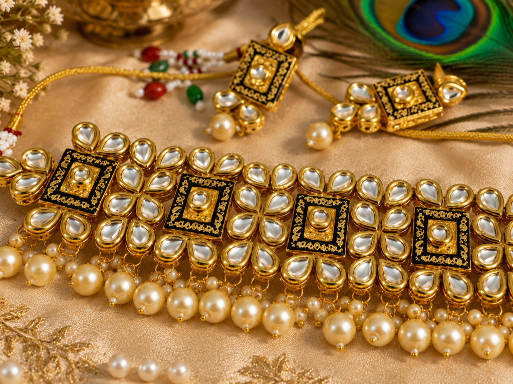 Royal Kundan Pearl Choker Set