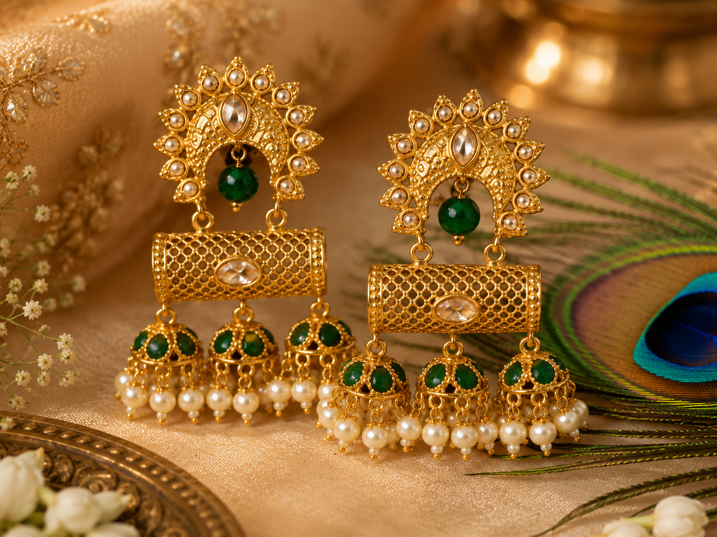High Gold Kundan Jhumka Earrings