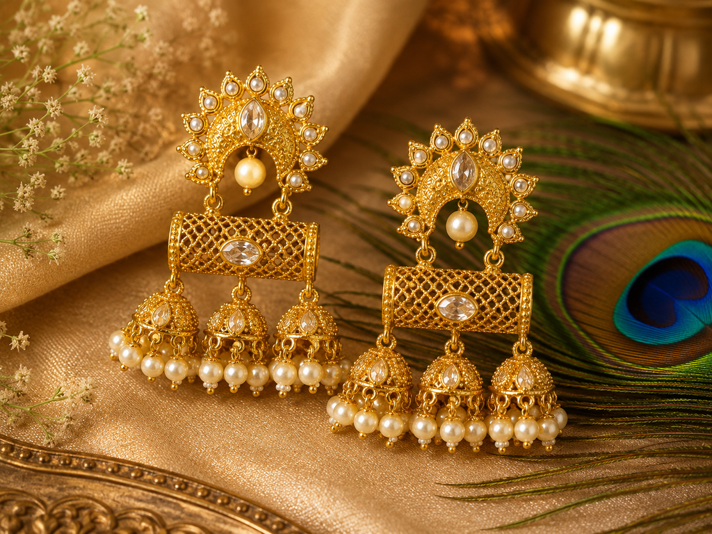 High Gold Kundan Jhumka Earrings