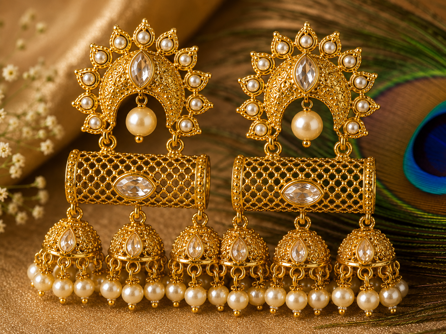 High Gold Kundan Jhumka Earrings