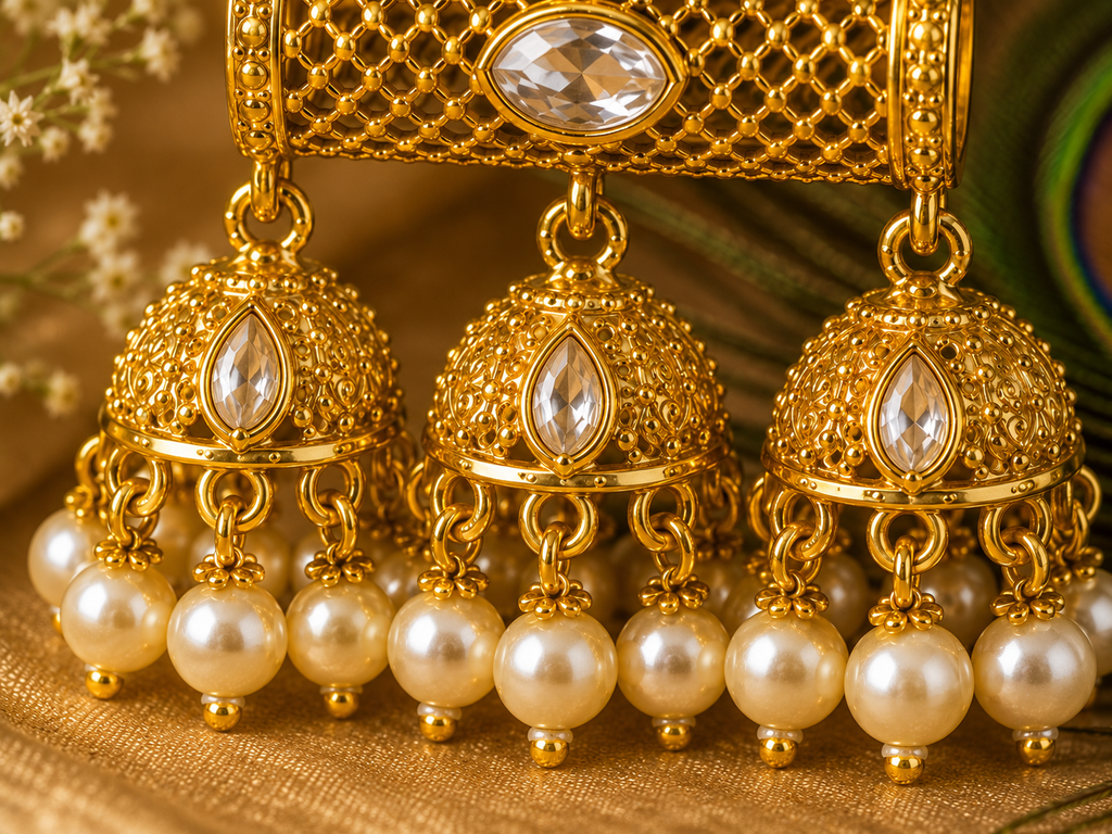 High Gold Kundan Jhumka Earrings