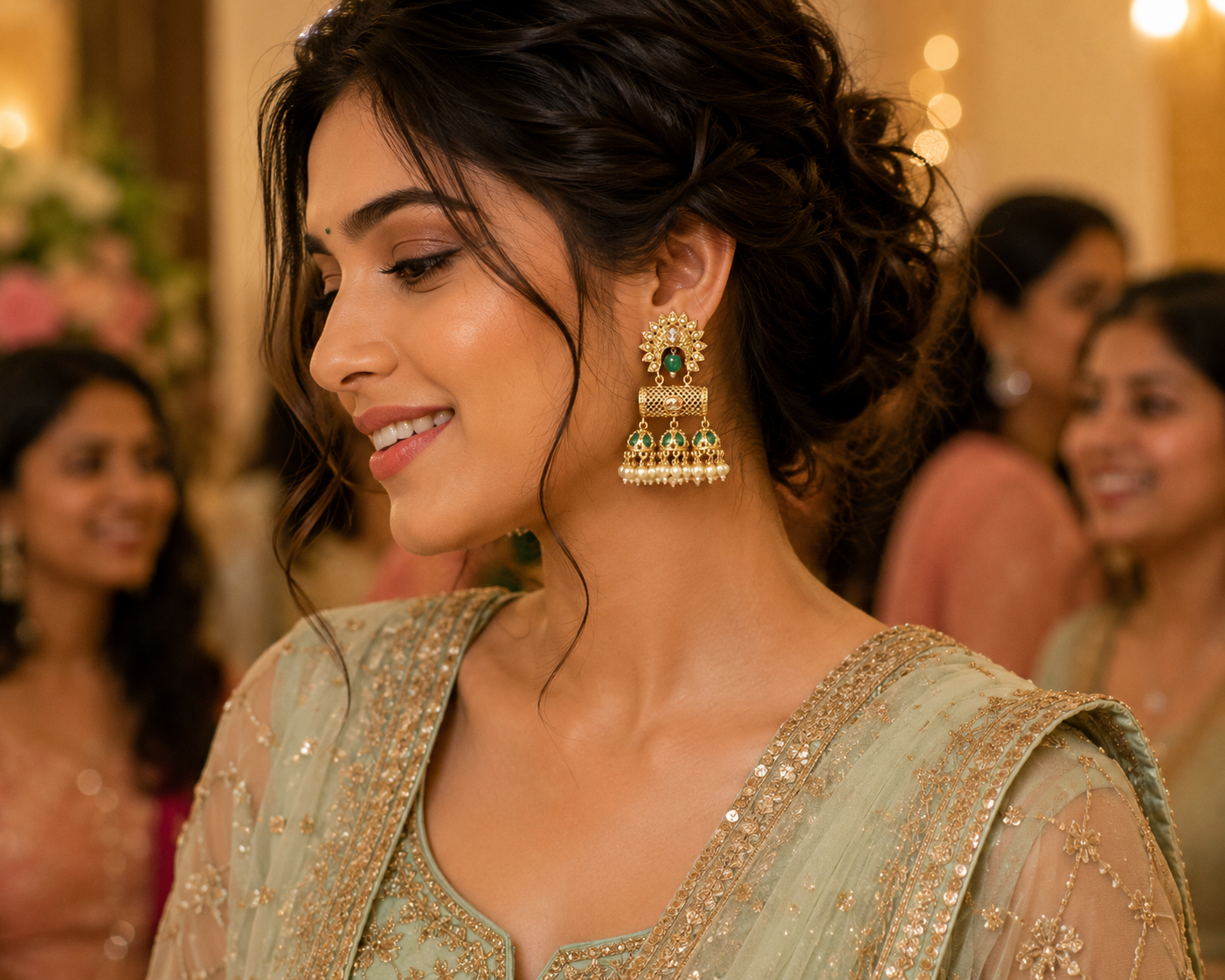 High Gold Kundan Jhumka Earrings