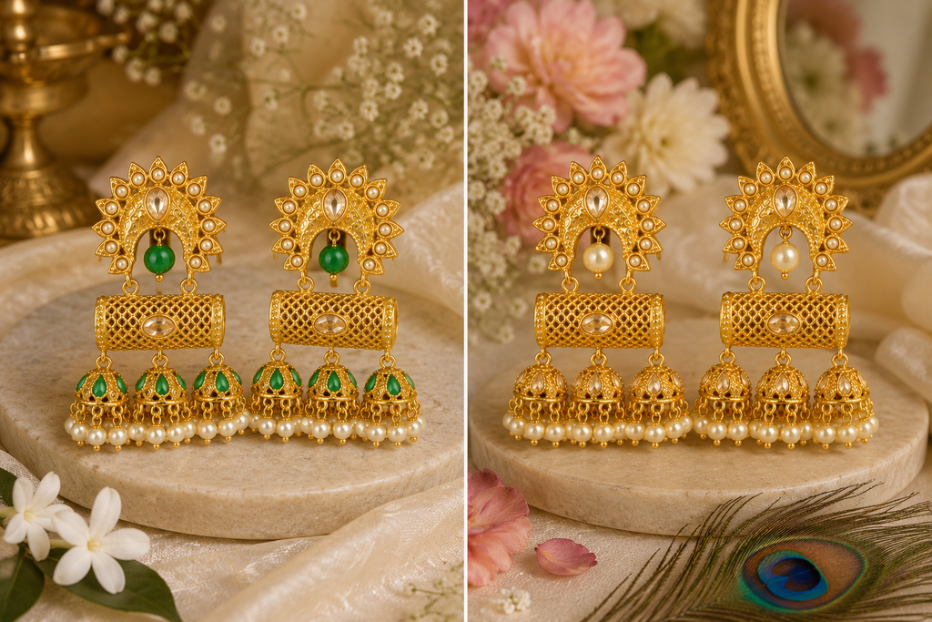 High Gold Kundan Jhumka Earrings