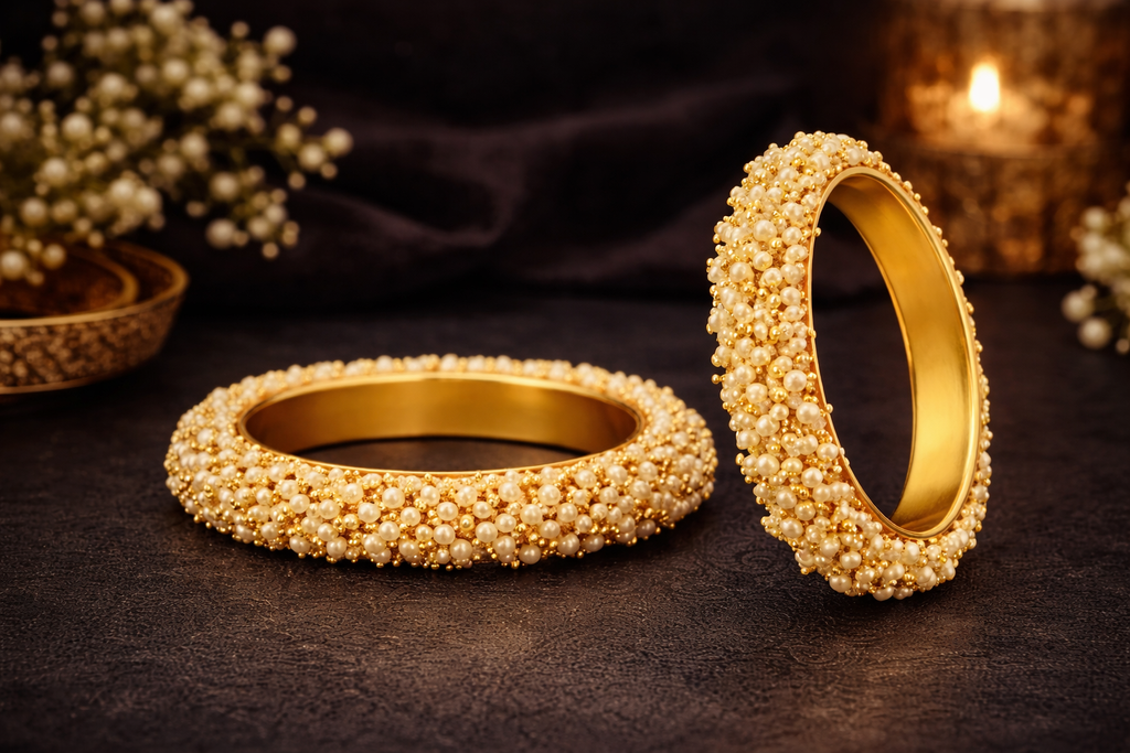 High Gold Pearl Bangle Kada Set