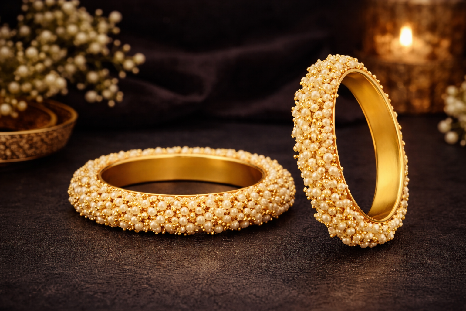 High Gold Pearl Bangle Kada Set
