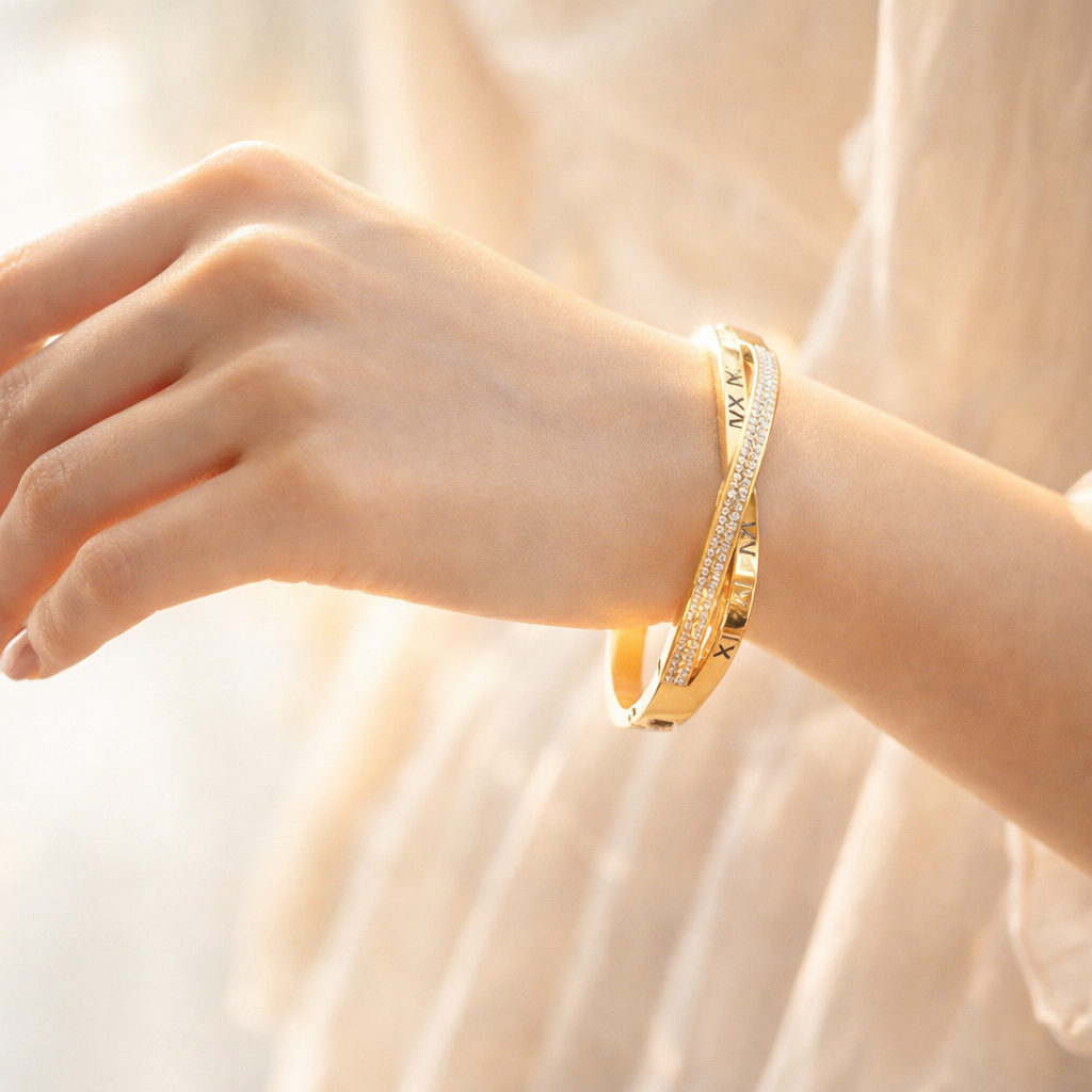 Gold & Silver Roman Numeral Bangle Bracelet