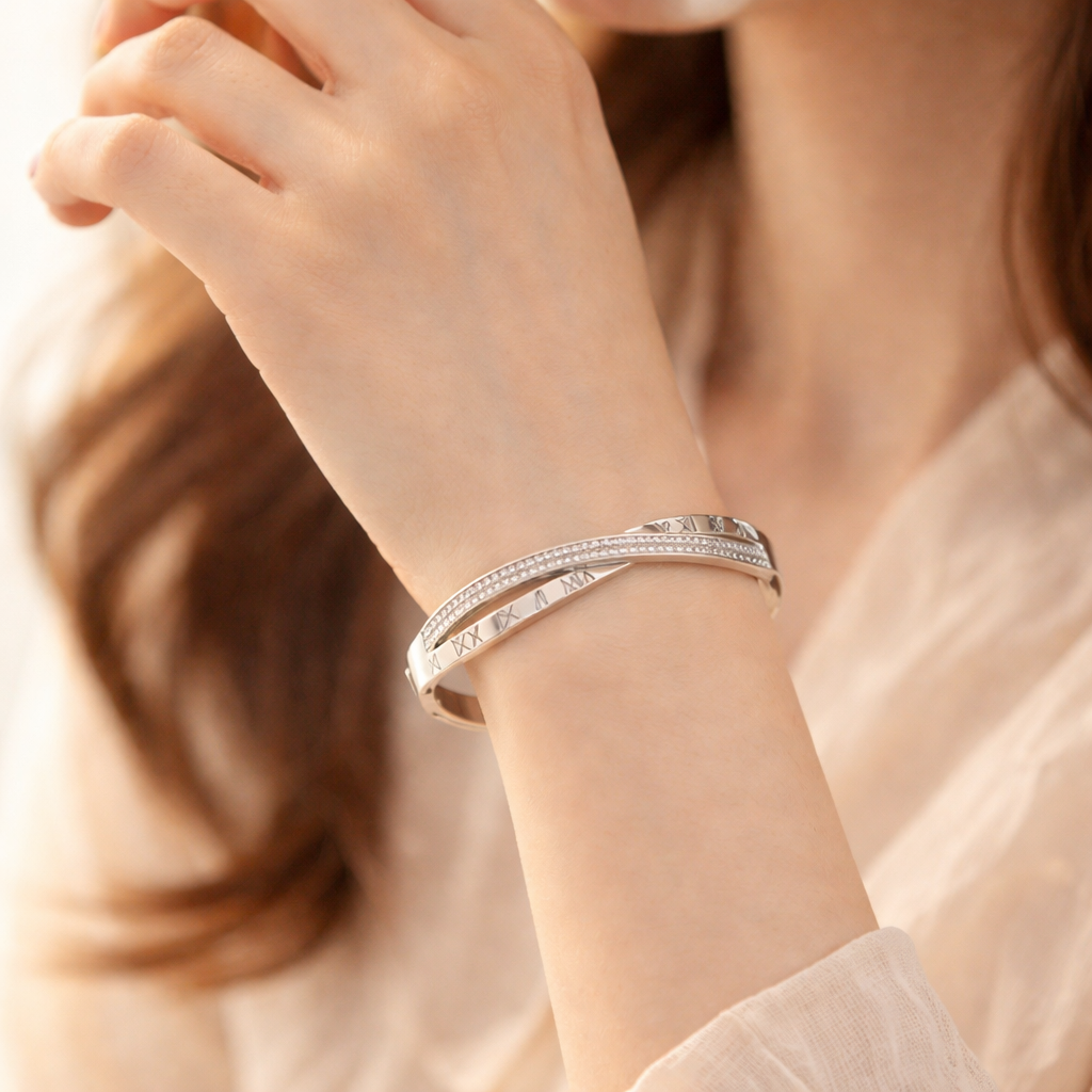 Gold & Silver Roman Numeral Bangle Bracelet