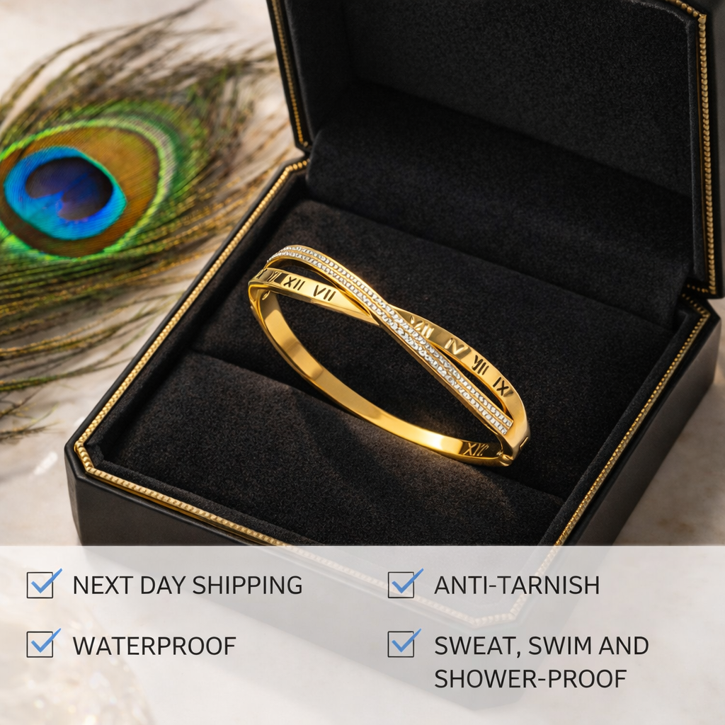 Gold & Silver Roman Numeral Bangle Bracelet