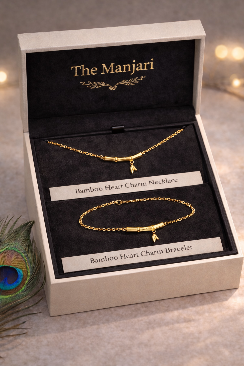 Bamboo Heart Necklace & Bracelet Set